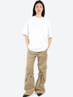 Best - Potinal Cotton Canvas Cargo Trousers in Washed Beige Women Pants