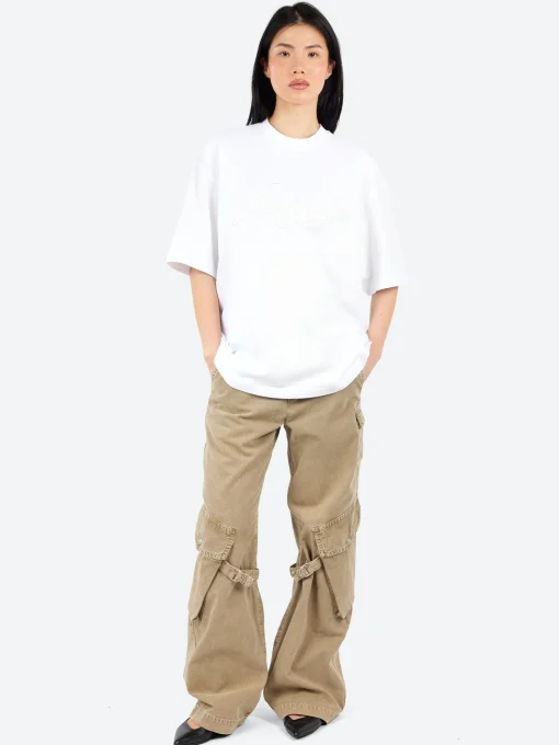 Best - Potinal Cotton Canvas Cargo Trousers in Washed Beige Women Pants