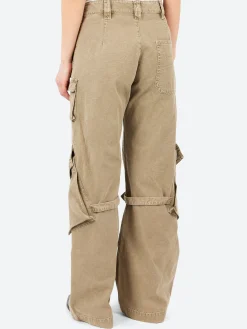 Best - Potinal Cotton Canvas Cargo Trousers in Washed Beige Women Pants