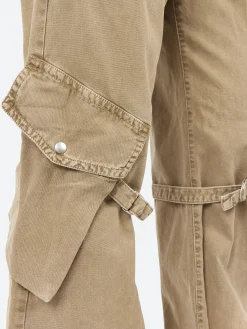 Best - Potinal Cotton Canvas Cargo Trousers in Washed Beige Women Pants