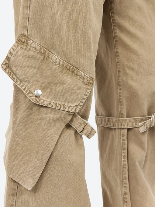 Best - Potinal Cotton Canvas Cargo Trousers in Washed Beige Women Pants