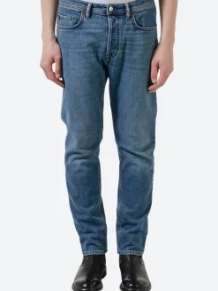 Discount - River Slim Tapered Jeans in Mid Blue Pants | Denim