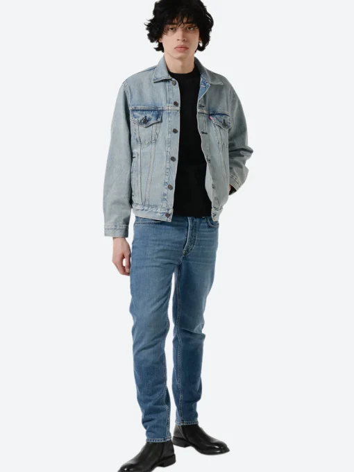 Discount - River Slim Tapered Jeans in Mid Blue Pants | Denim
