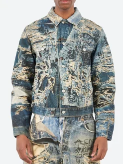 Fashion - Rye Tlo Torn Scribble Denim Jacket in Mid Blue Outerwear
