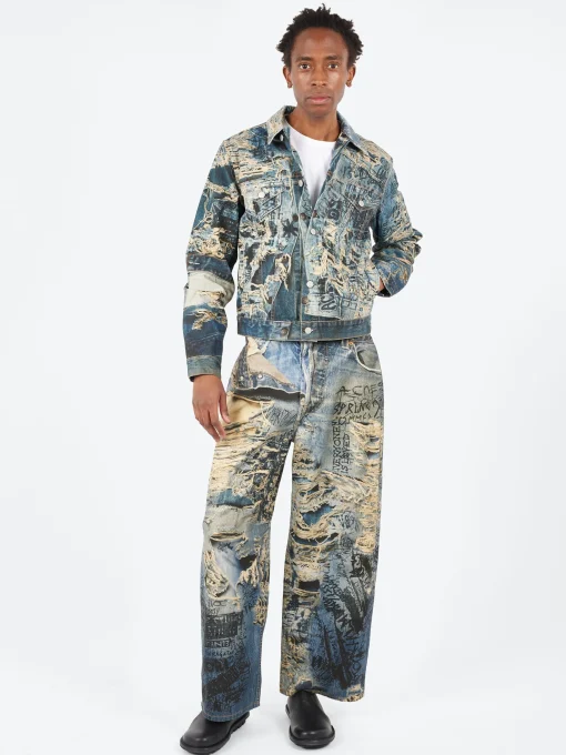 Fashion - Rye Tlo Torn Scribble Denim Jacket in Mid Blue Outerwear