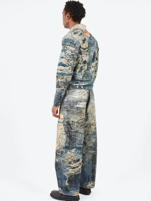 Fashion - Rye Tlo Torn Scribble Denim Jacket in Mid Blue Outerwear