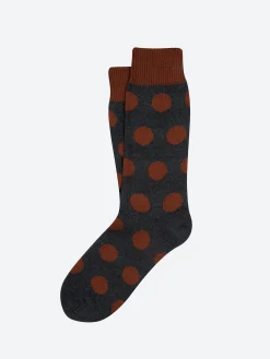 New - Woburn Socks in Anthracite with Red Polka Dots Socks