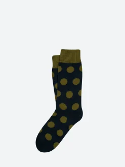 Fashion - Woburn Socks in Navy with Green Polka Dots Socks