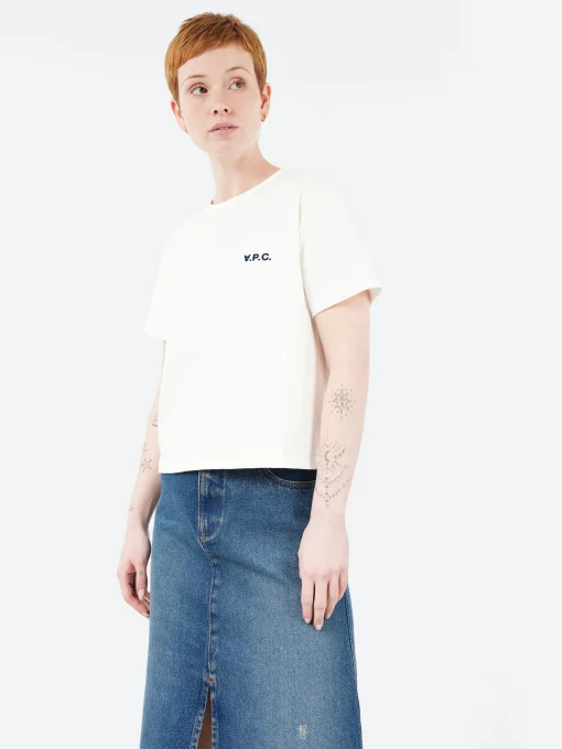 Sale - Boxy Petit VPC T-Shirt in White and Dark Navy Women Tops & Blouses | T-Shirts