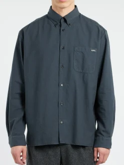 Outlet - Mateo Logo Shirt in Steel Blue Button-Ups