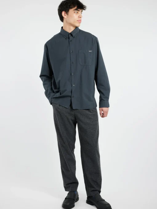 Outlet - Mateo Logo Shirt in Steel Blue Button-Ups