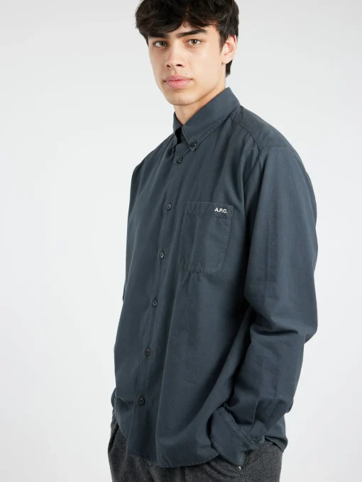 Outlet - Mateo Logo Shirt in Steel Blue Button-Ups