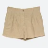 Clearance - Garment-Dyed Linen Shorts in Beige Women Shorts