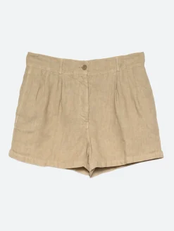 Clearance - Garment-Dyed Linen Shorts in Beige Women Shorts