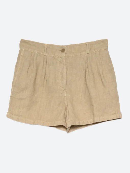 Clearance - Garment-Dyed Linen Shorts in Beige Women Shorts