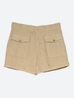 Clearance - Garment-Dyed Linen Shorts in Beige Women Shorts