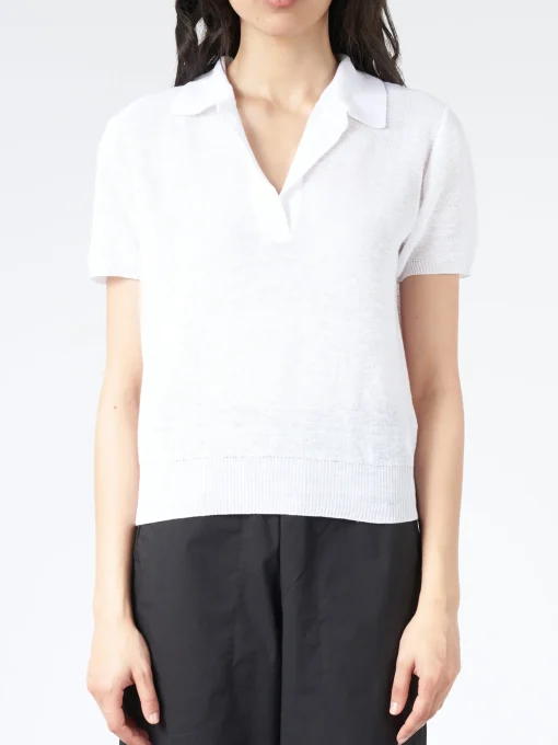 Hot - Cleo Knit Polo in Bianco Women Tops & Blouses