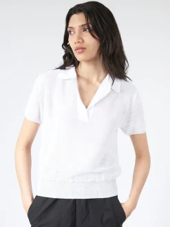 Hot - Cleo Knit Polo in Bianco Women Tops & Blouses