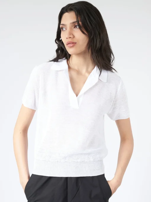 Hot - Cleo Knit Polo in Bianco Women Tops & Blouses