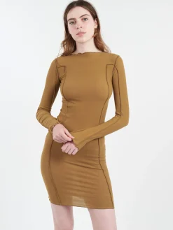 New - Omato Long Sleeve Dress in Jade Brown Women Dresses