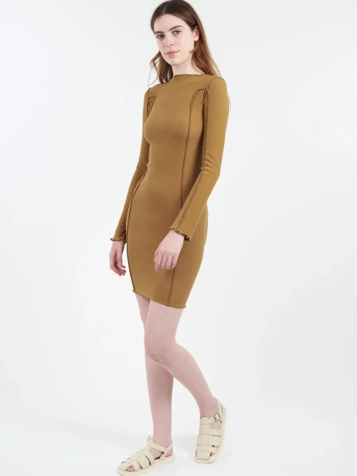 New - Omato Long Sleeve Dress in Jade Brown Women Dresses