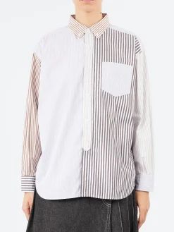 Best - Crazy Stripe Long Sleeve Button Down Shirt in Brown Women Tops & Blouses | Button-Ups