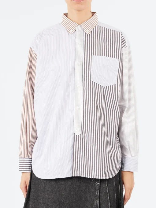 Best - Crazy Stripe Long Sleeve Button Down Shirt in Brown Women Tops & Blouses | Button-Ups