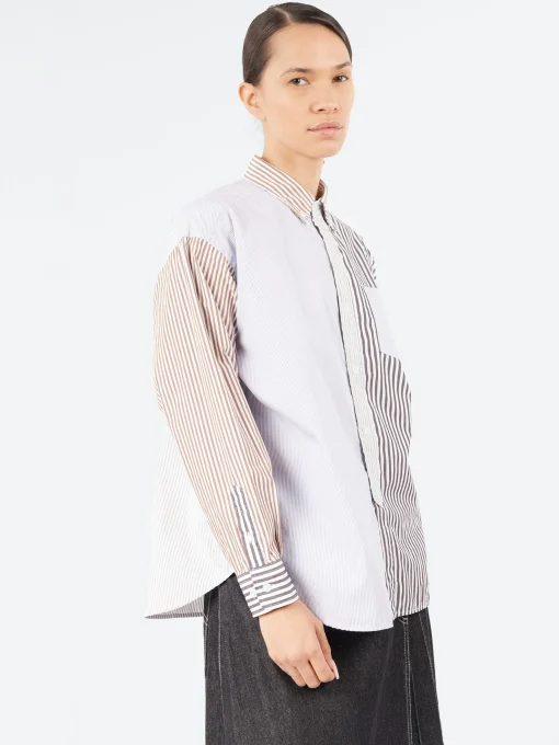 Best - Crazy Stripe Long Sleeve Button Down Shirt in Brown Women Tops & Blouses | Button-Ups