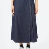 Fashion - Pleated Wrap Skirt in Indigo Women Skirts | Denim