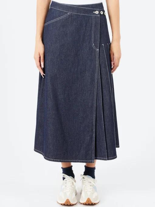 Fashion - Pleated Wrap Skirt in Indigo Women Skirts | Denim