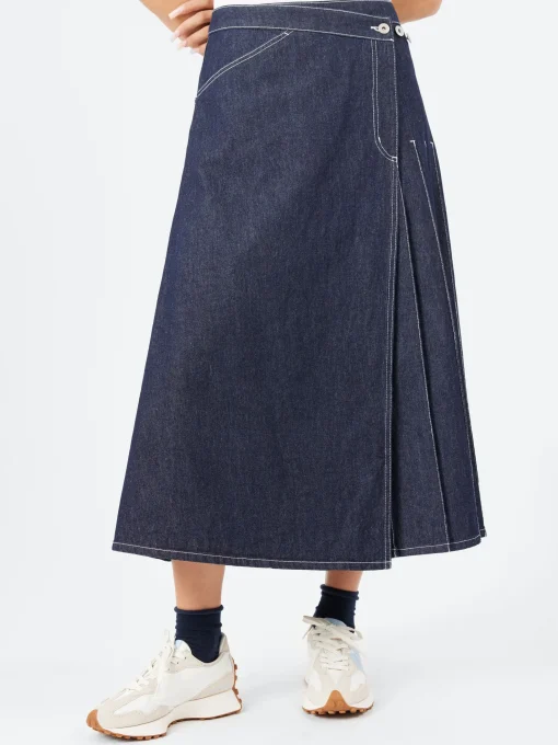 Fashion - Pleated Wrap Skirt in Indigo Women Skirts | Denim