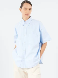 Hot - Shirt Sleeve Button Down Big Shirt in Light Bluevory Women Tops & Blouses | Button-Ups
