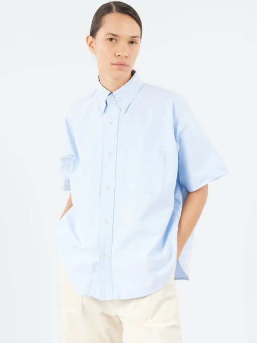 Hot - Shirt Sleeve Button Down Big Shirt in Light Bluevory Women Tops & Blouses | Button-Ups