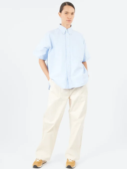 Hot - Shirt Sleeve Button Down Big Shirt in Light Bluevory Women Tops & Blouses | Button-Ups
