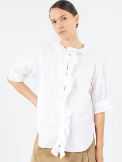 Best - S/S Frill Shirt in Black Women Tops & Blouses