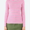 Hot S - Long Sleeve Border T-Shirt in Pink and White Women Tops & Blouses | T-Shirts