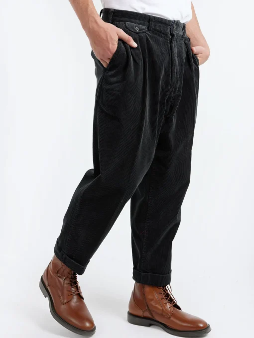 Fashion - 2 Pleat Corduroy Pants in Charcoal Grey Pants