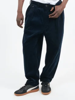 Sale - 2 Pleat Corduroy Pants in Navy Pants