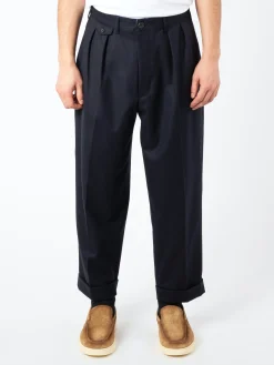 Sale - 2 Pleat Flannel Pants in Navy Pants