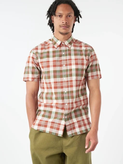 Outlet - Button-Down Madras Shirt in Brown Button-Ups