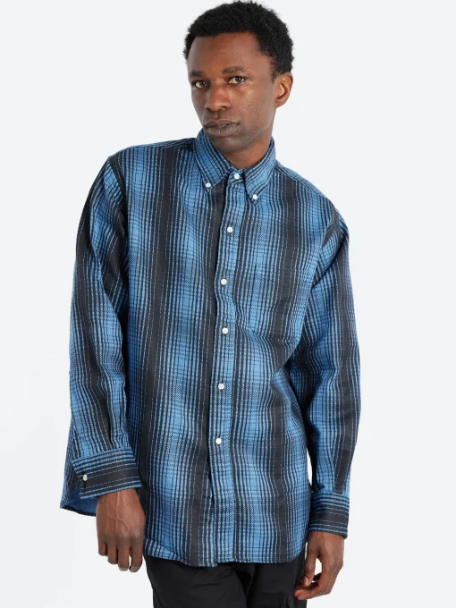 Hot - Button-Down Print Flannel Classic Fit in Blue Button-Ups