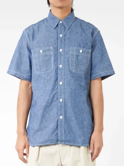 New - Chambray Short Sleeve Work Shirt in Blue Button-Ups