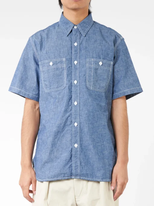 New - Chambray Short Sleeve Work Shirt in Blue Button-Ups