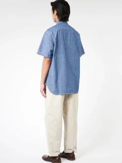 New - Chambray Short Sleeve Work Shirt in Blue Button-Ups
