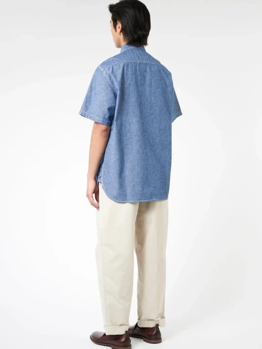 New - Chambray Short Sleeve Work Shirt in Blue Button-Ups