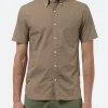 Fashion - Color Broad Short Sleeve Button Down Shirt in Beige Button-Ups