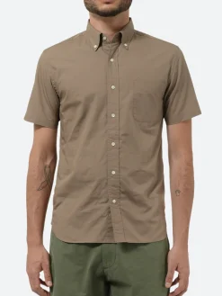 Fashion - Color Broad Short Sleeve Button Down Shirt in Beige Button-Ups