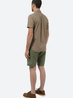 Fashion - Color Broad Short Sleeve Button Down Shirt in Beige Button-Ups