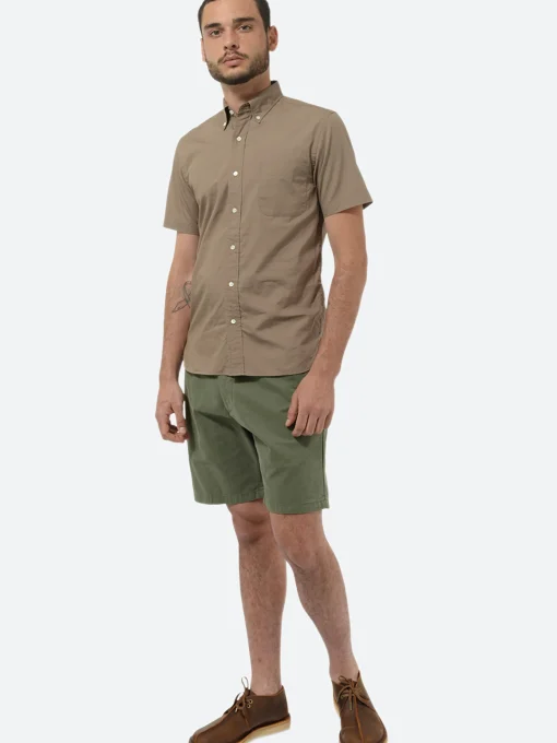Fashion - Color Broad Short Sleeve Button Down Shirt in Beige Button-Ups