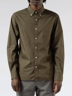 Clearance - Colour Broad Button-Down Shirt in Olive Button-Ups